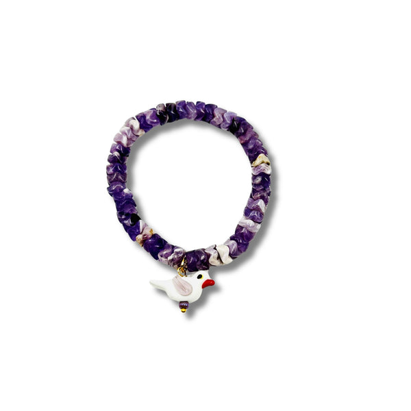Amethyst Snake Beads with Glass White Bird Charm