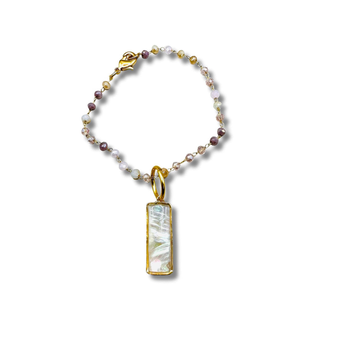 Pinks, Black, Lavender and Yellow Convertible Necklace and Bracelet Combination with Locket