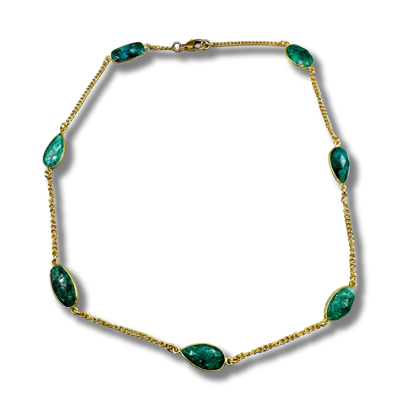 Genuine Emerald Bezel Stone Layering Necklace