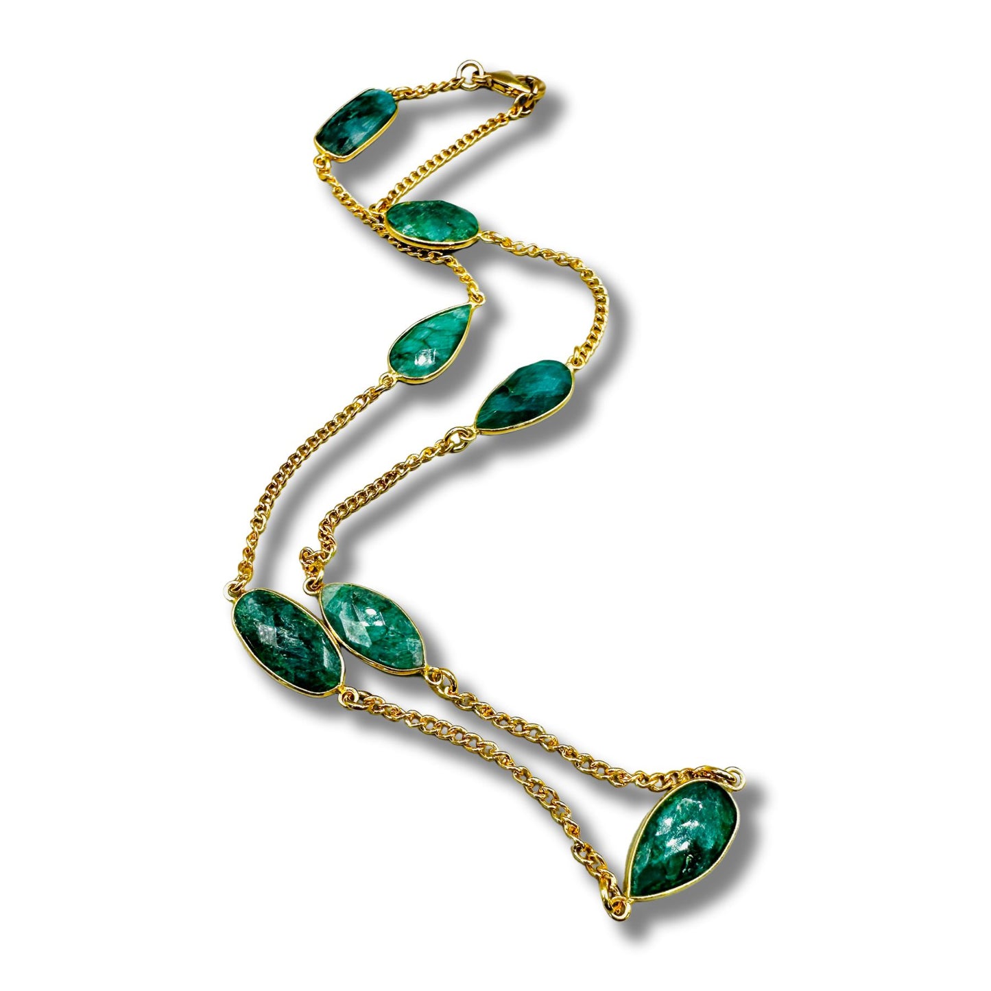 Genuine Emerald Bezel Stone Layering Necklace