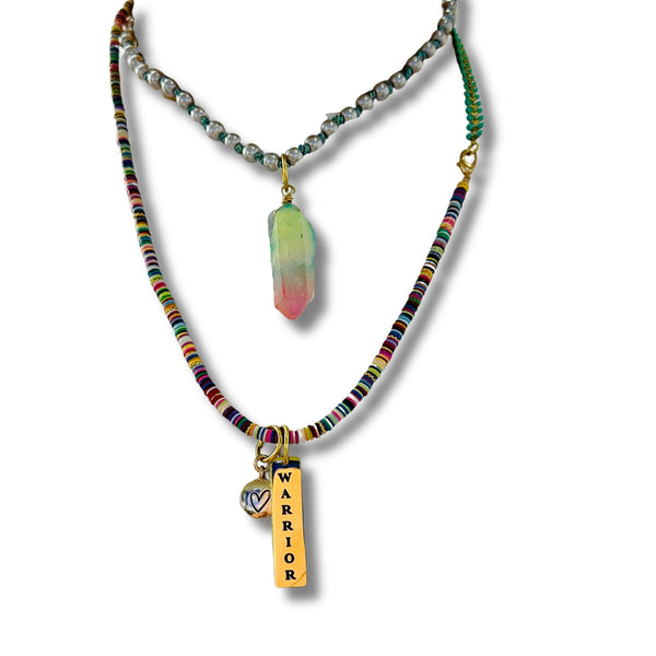 Multi Color Convertible Necklace and Bracelet Combination, Warrior Charm