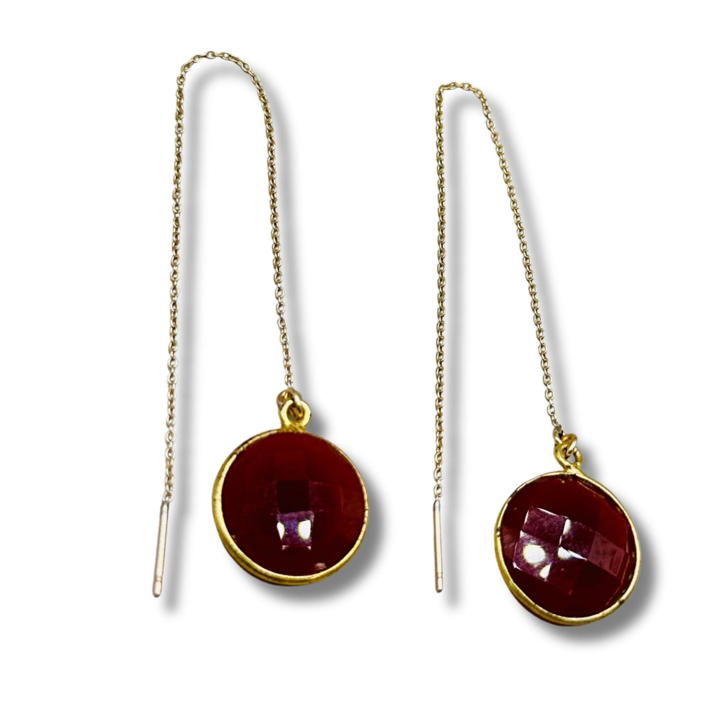 Carnelian Bezel Gold Filled Threader Earrings