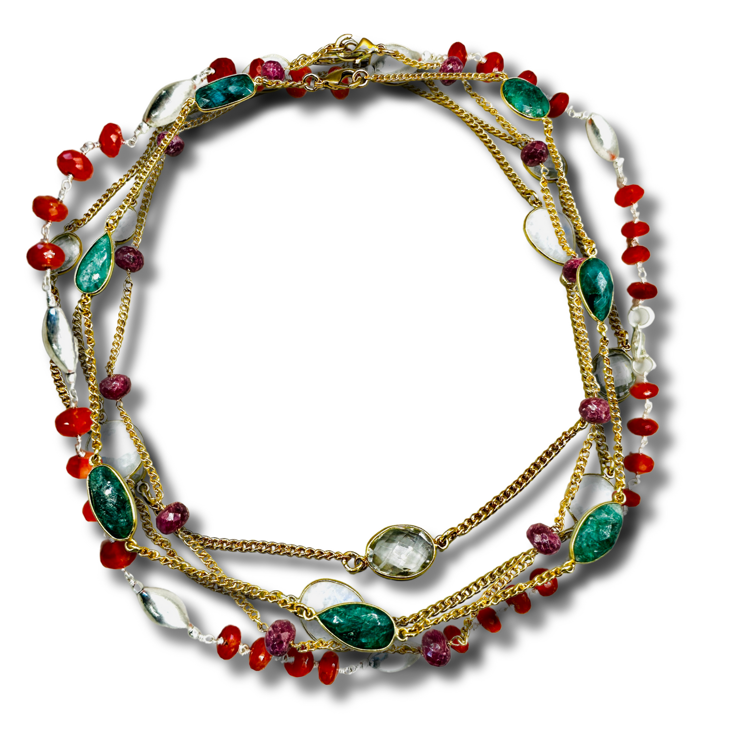 Genuine Emerald Bezel Stone Layering Necklace