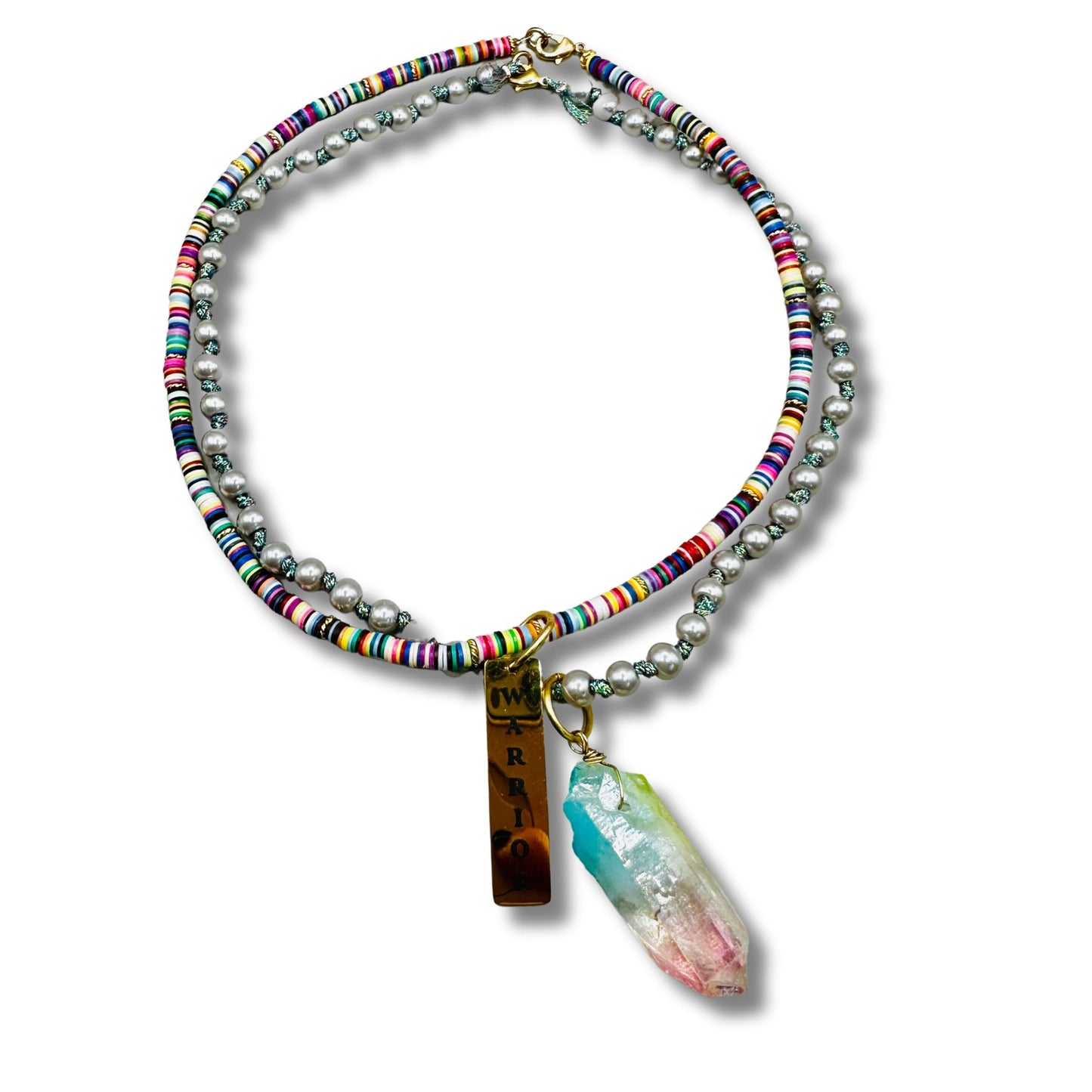 Multi Color Convertible Necklace and Bracelet Combination, Warrior Charm