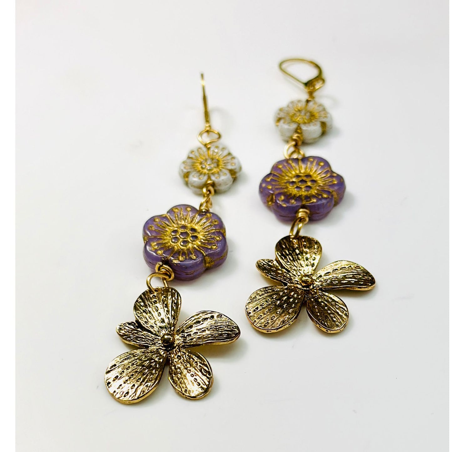 Celine Vintage Floral Glass, Dangle Duster Earrings
