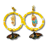 Hand Painted Monarch Butterfly Crystal Hoop Earrings