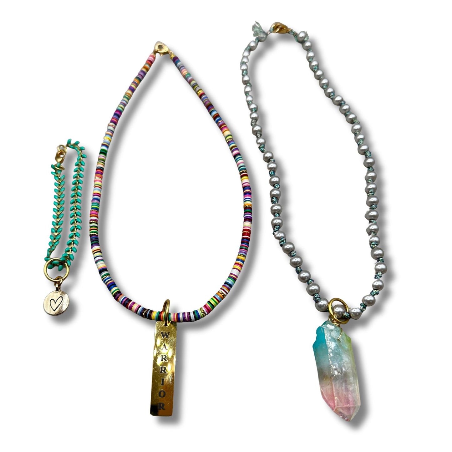 Multi Color Convertible Necklace and Bracelet Combination, Warrior Charm