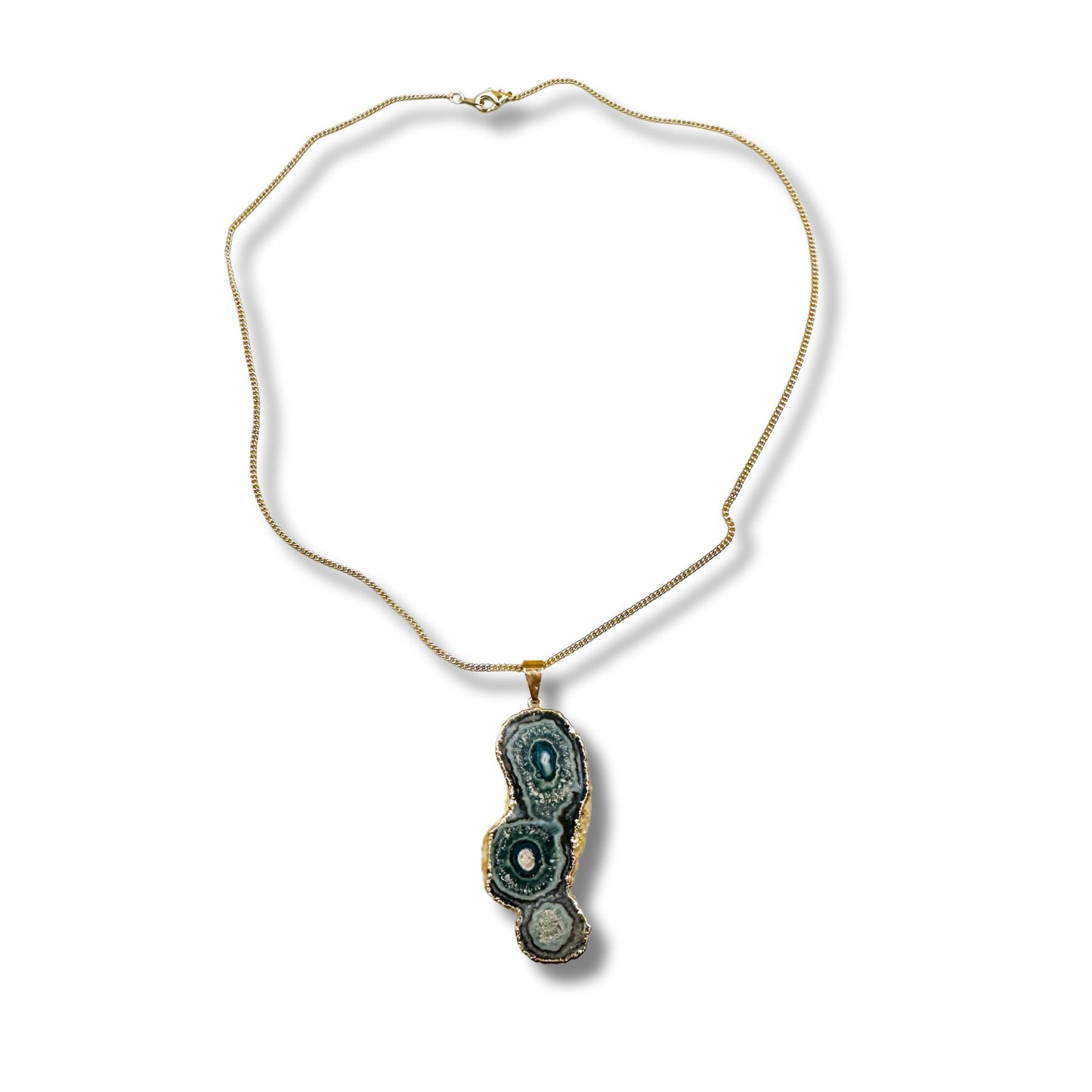 Green Agate Slice Electroformed Necklace