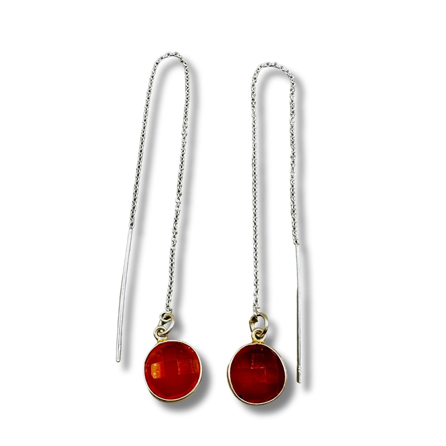 Small Carnelian Sterling Silver Threader Earrings