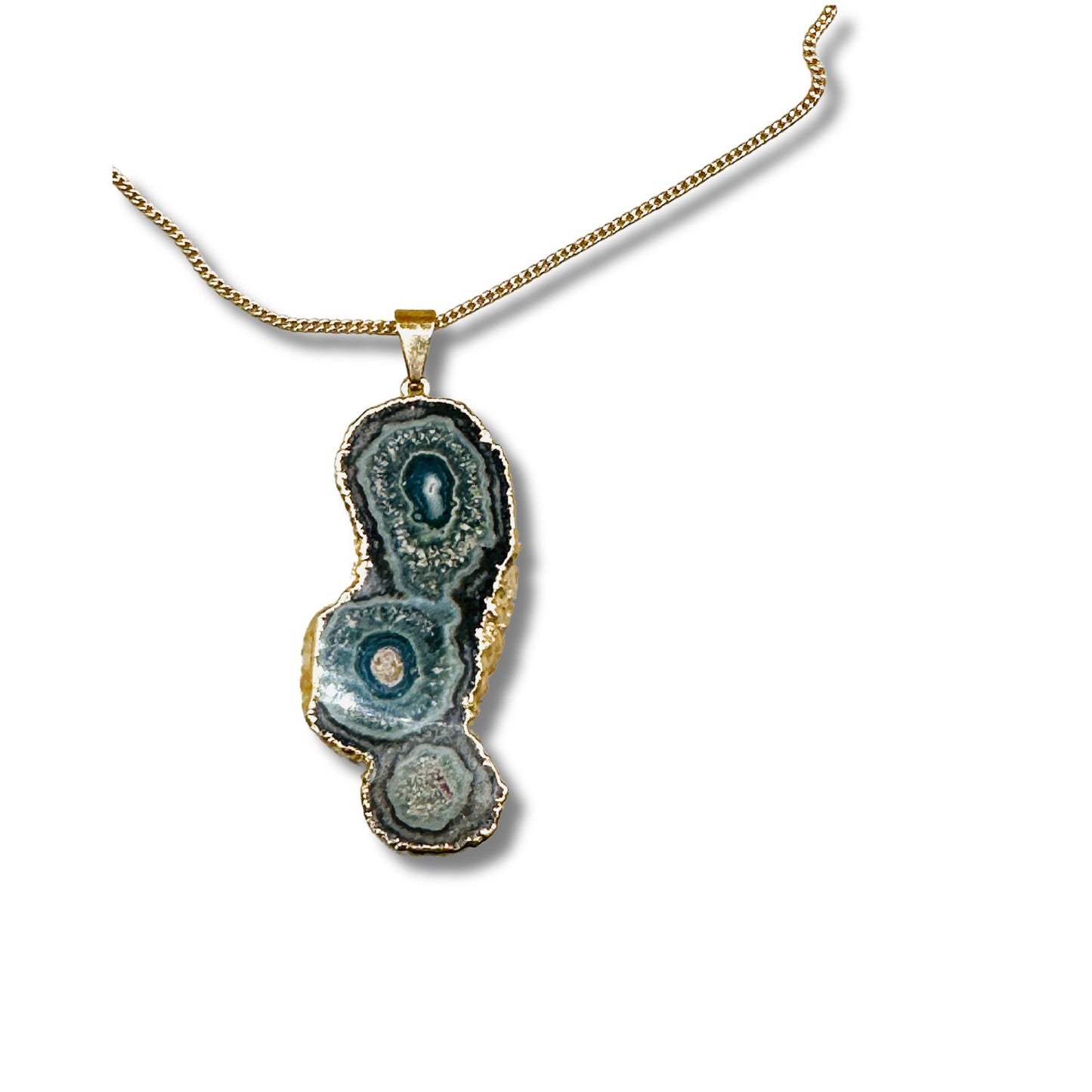 Green Agate Slice Electroformed Necklace