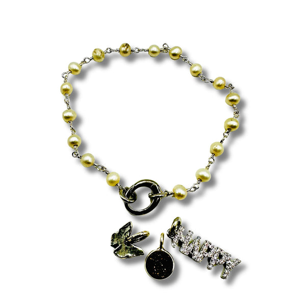 White Pearl Happiness is Change Removable Charm Bracelet