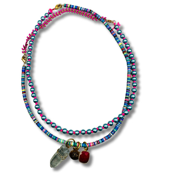 Multi Color Convertible Necklace and Bracelet Combination, Ruby Charm & Star