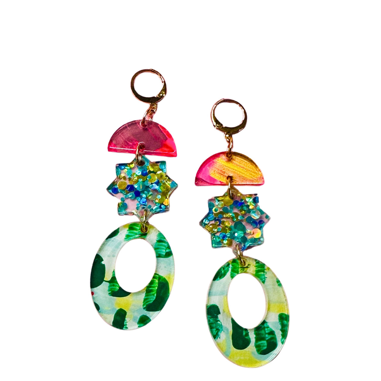 One of a Kind Hand Painted Glitter Abstract Acrylic Earrings