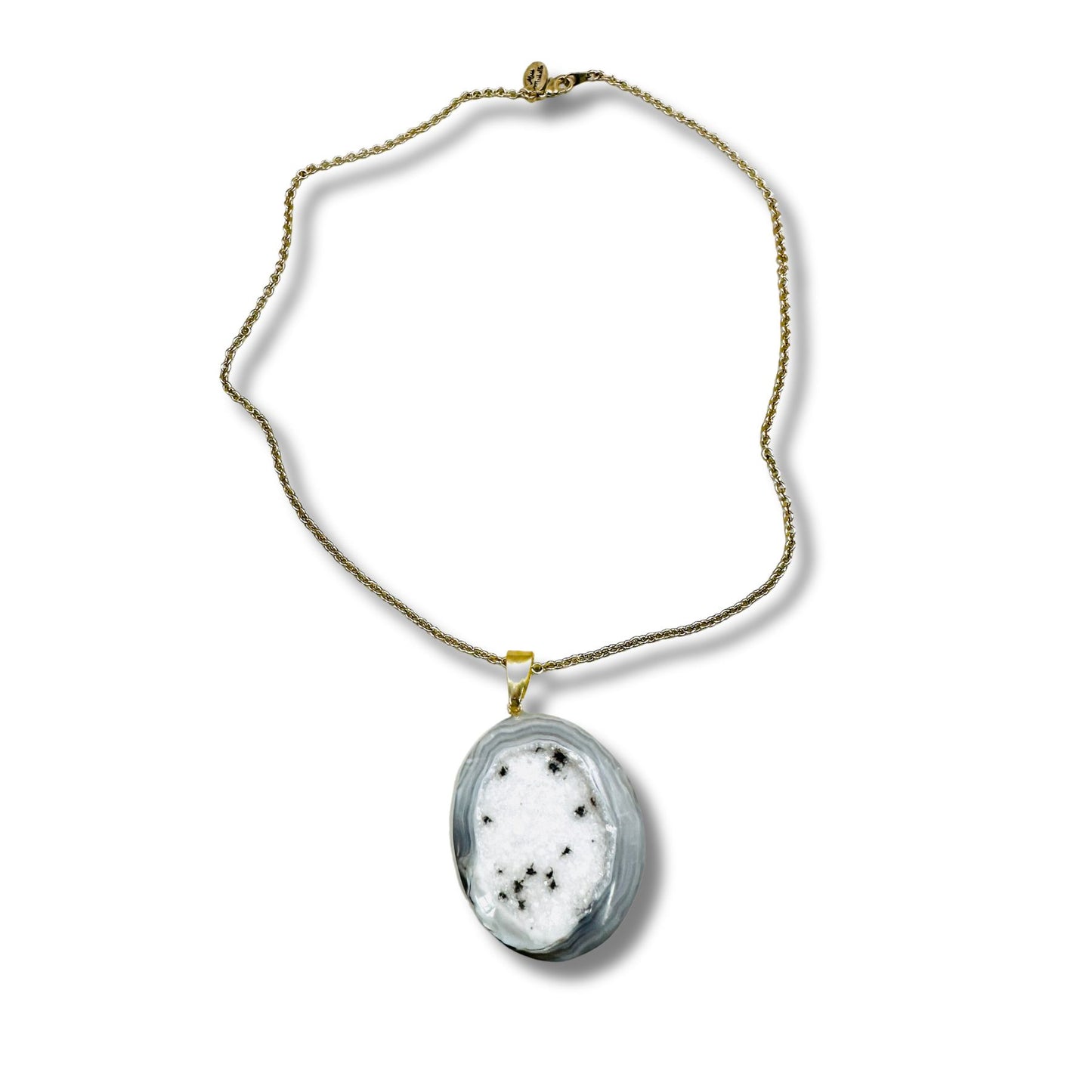 Stunning White Agate Geode Spotted Necklace