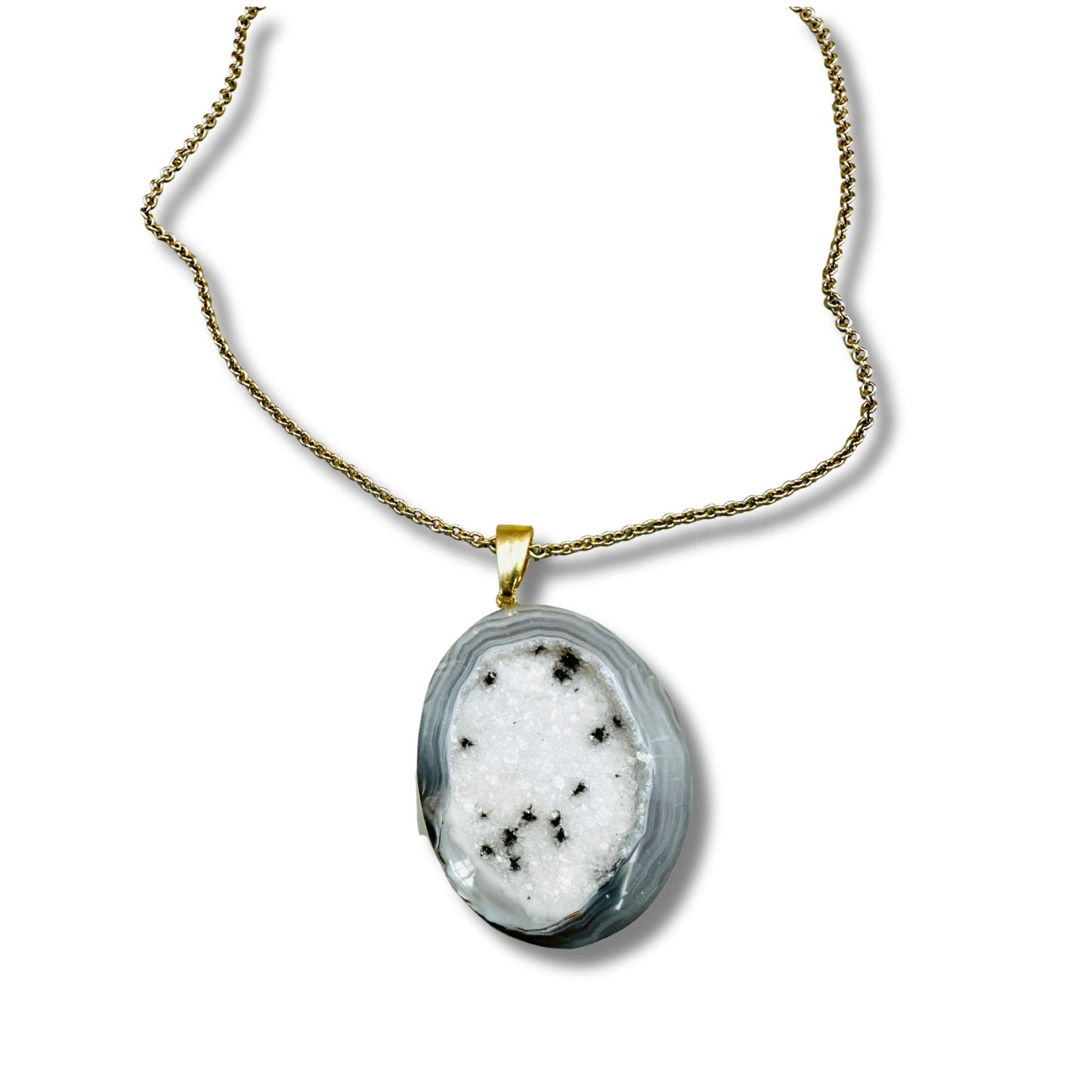 Stunning White Agate Geode Spotted Necklace
