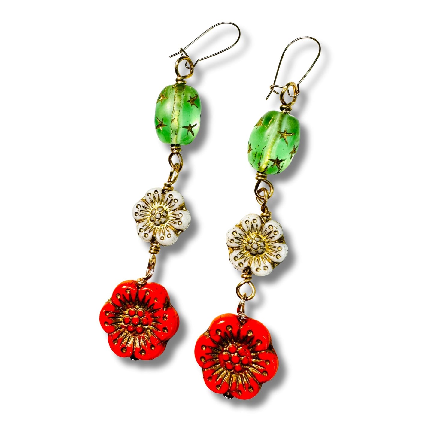 Emma Vintage Floral Glass Dangle Duster Earrings
