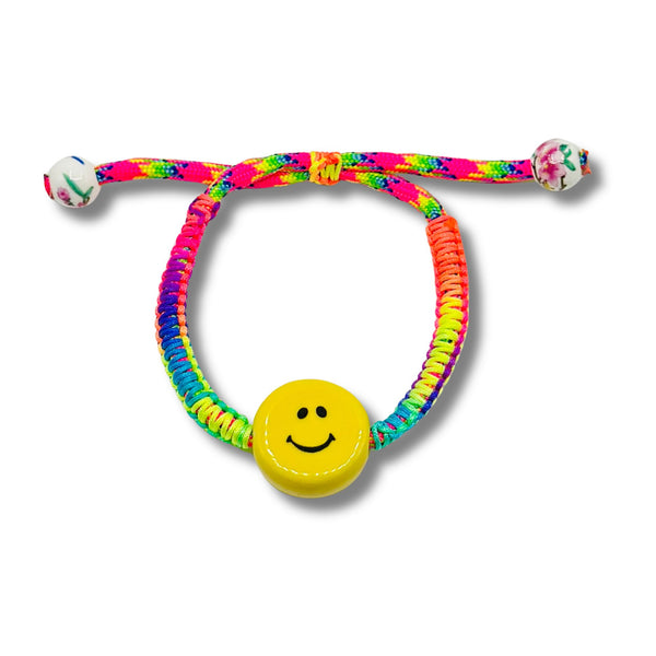 Rainbow Paracord Expandable Ceramic Happy Face Bracelet