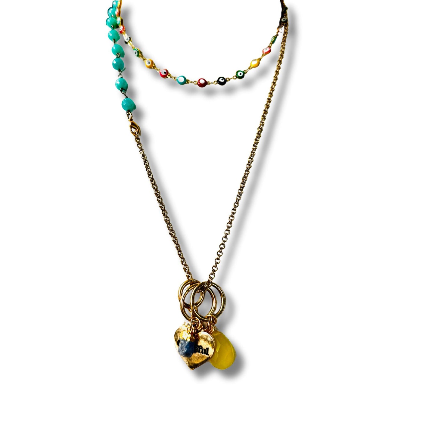 Evil Eye Gemstone Convertible Necklace, Bracelet, Layering Piece