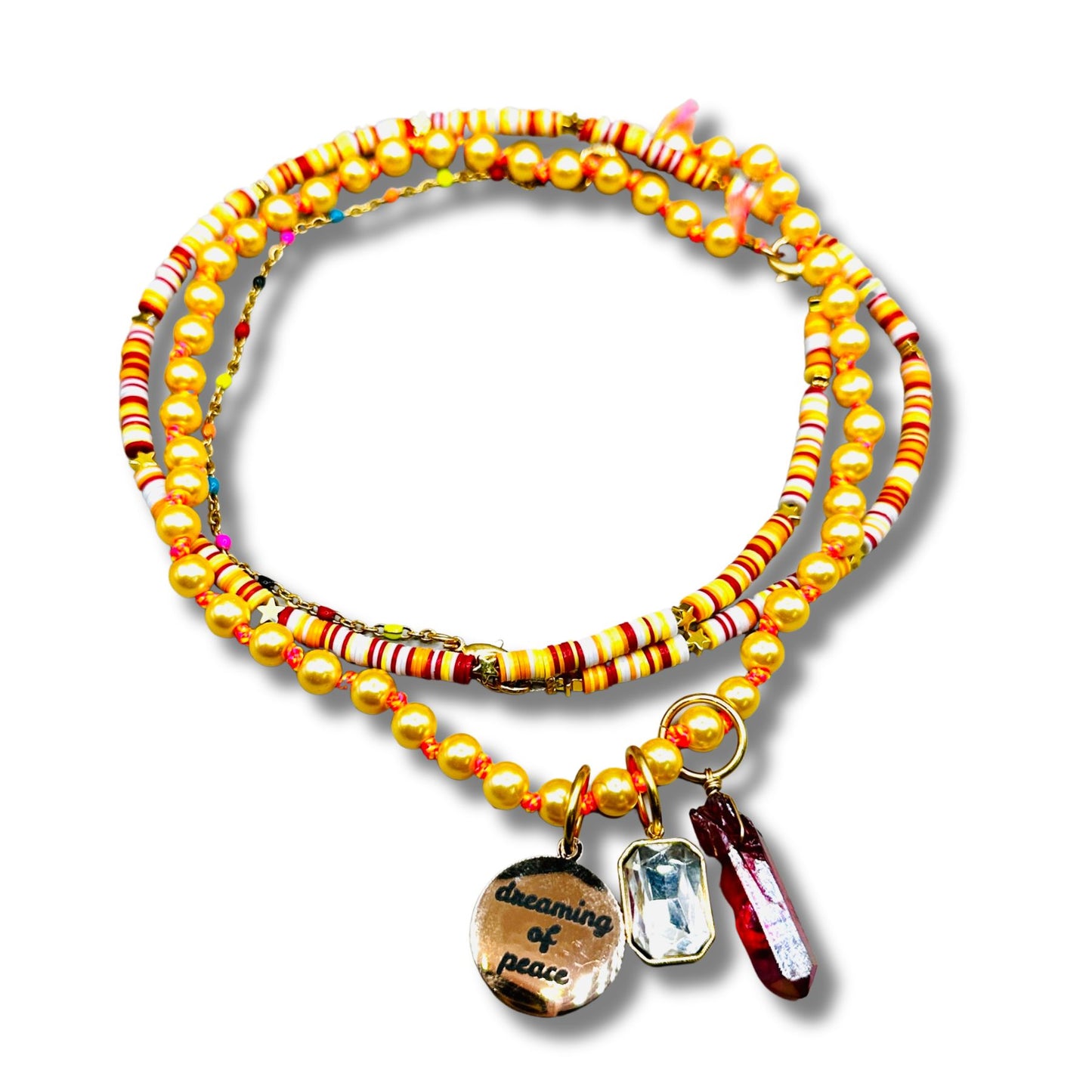 Reds, Oranges, Yellows Convertible Necklace and Bracelet Combination