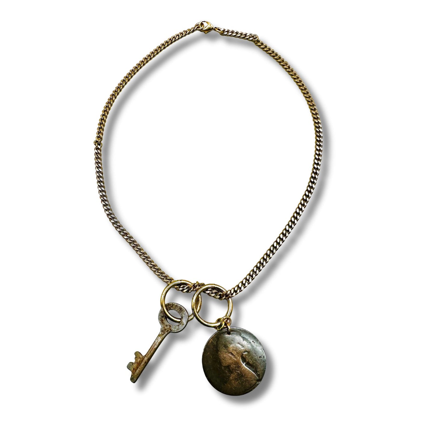 Vintage Coin Gemstone Convertible Necklace, Bracelet, Layering Piece