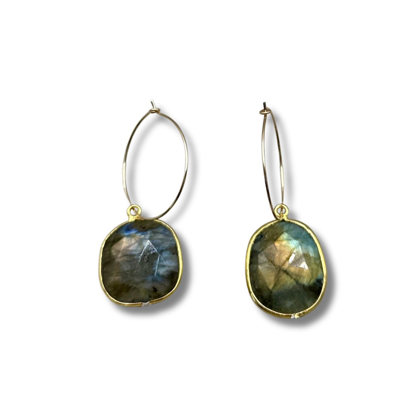 Labradorite Gold Filled Hoop Drop Earrings
