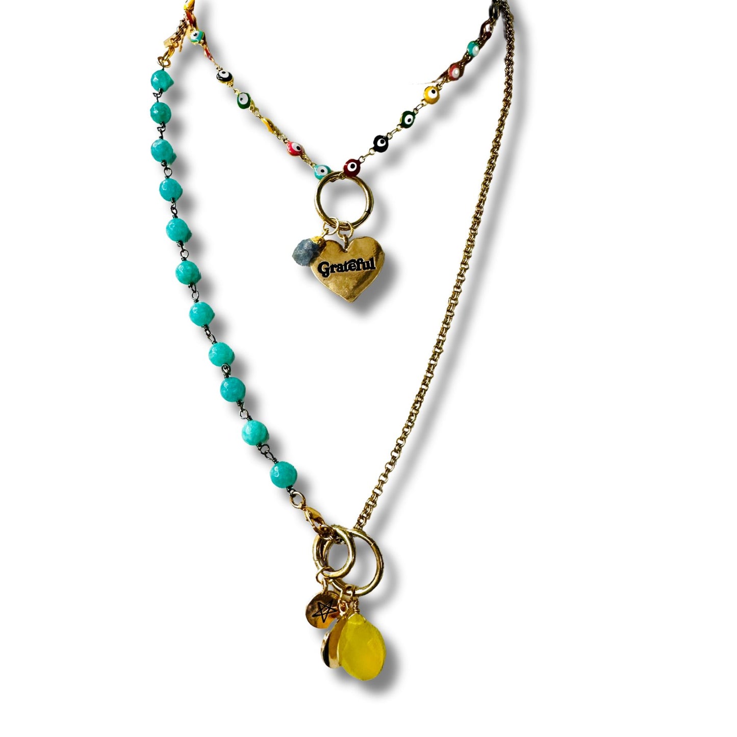 Evil Eye Gemstone Convertible Necklace, Bracelet, Layering Piece