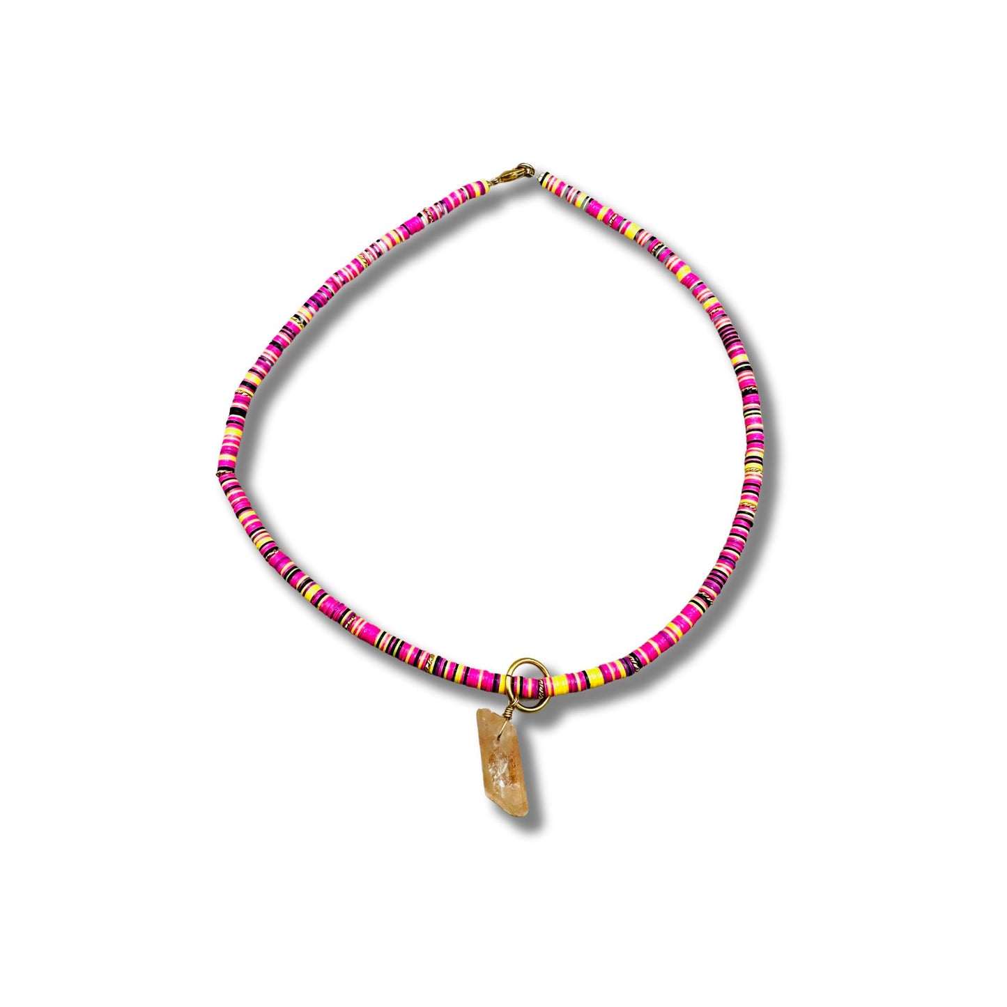 Pinks, Black, Lavender and Yellow Convertible Necklace and Bracelet Combination with Locket