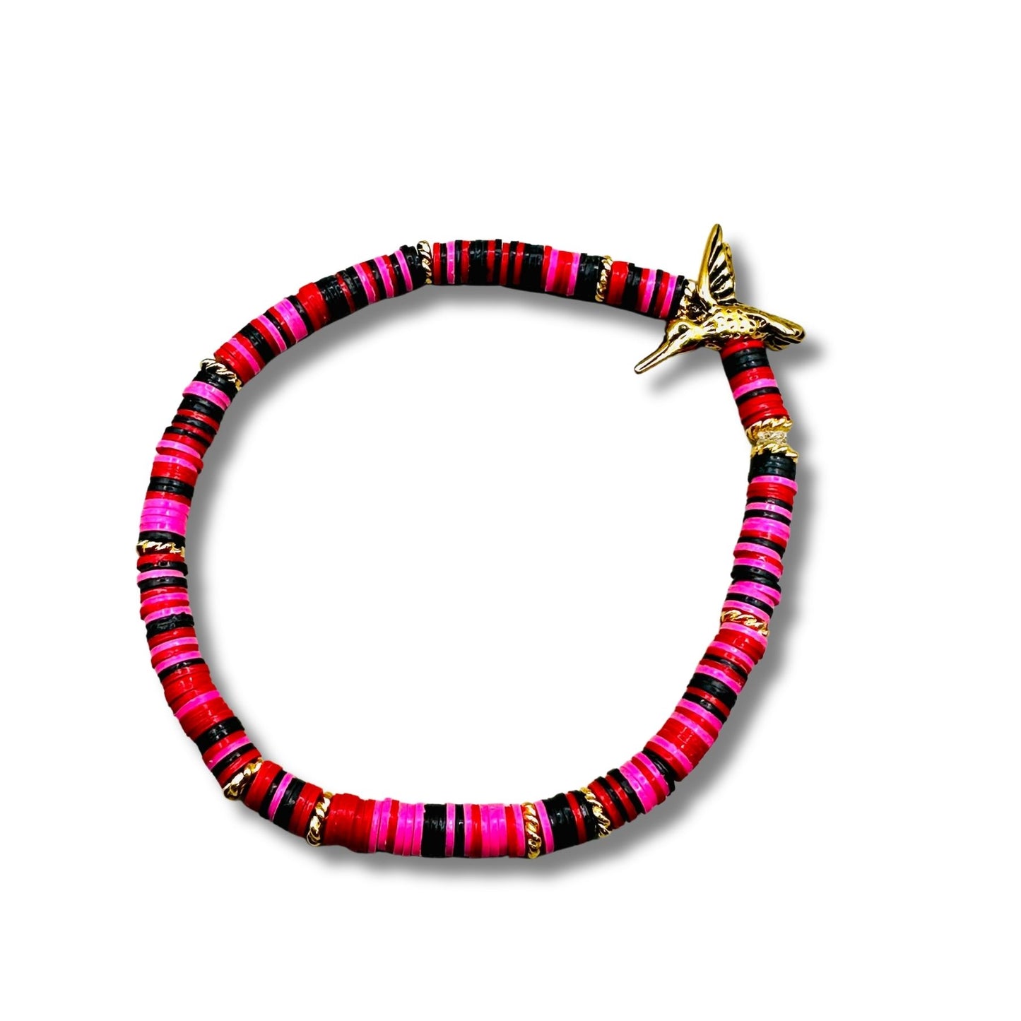 Pink Hummingbird Vintage Vulcanite Brass Beaded Bracelet
