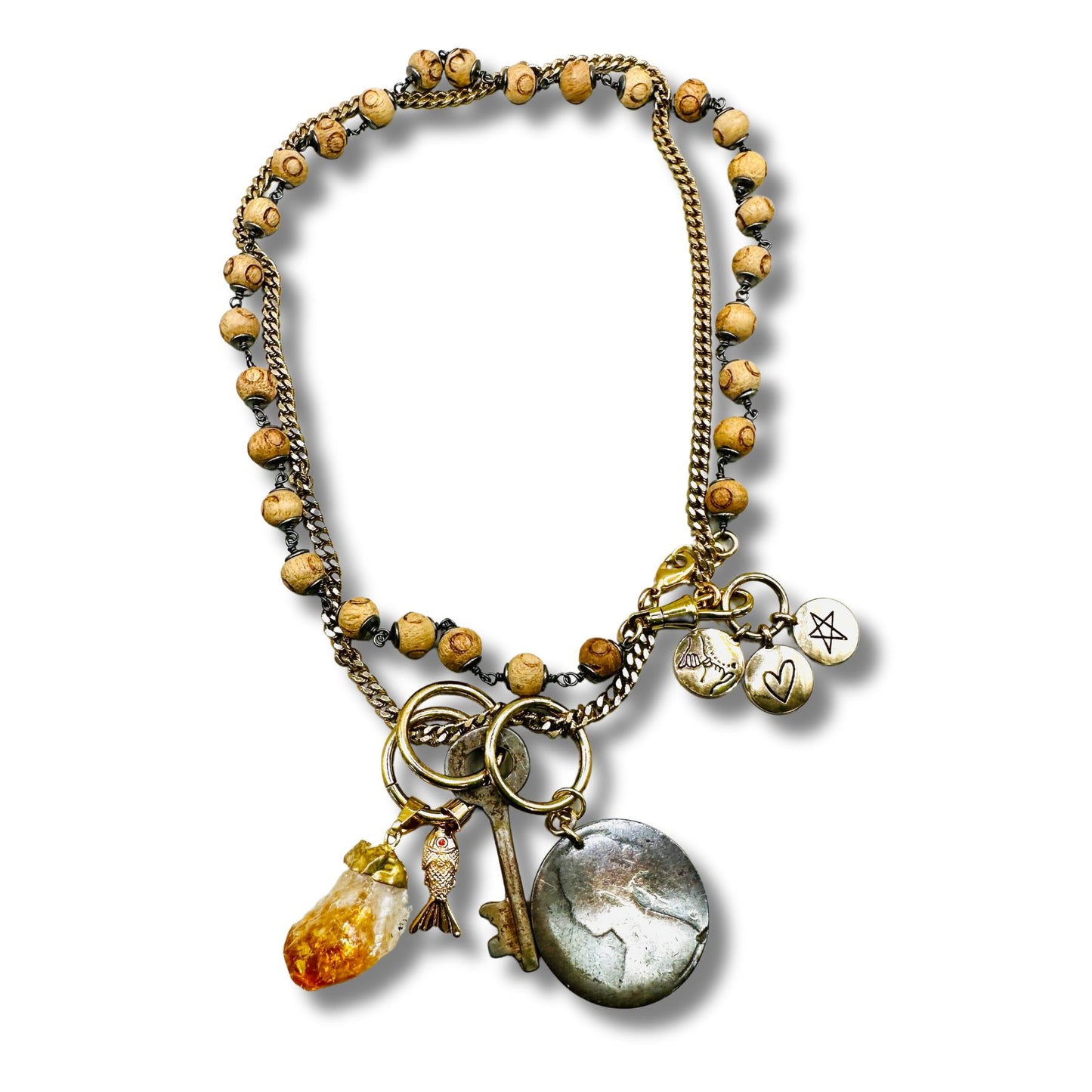 Vintage Coin Gemstone Convertible Necklace, Bracelet, Layering Piece
