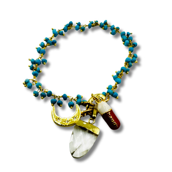 Turquoise Happy Pill Removable Charm Bracelet