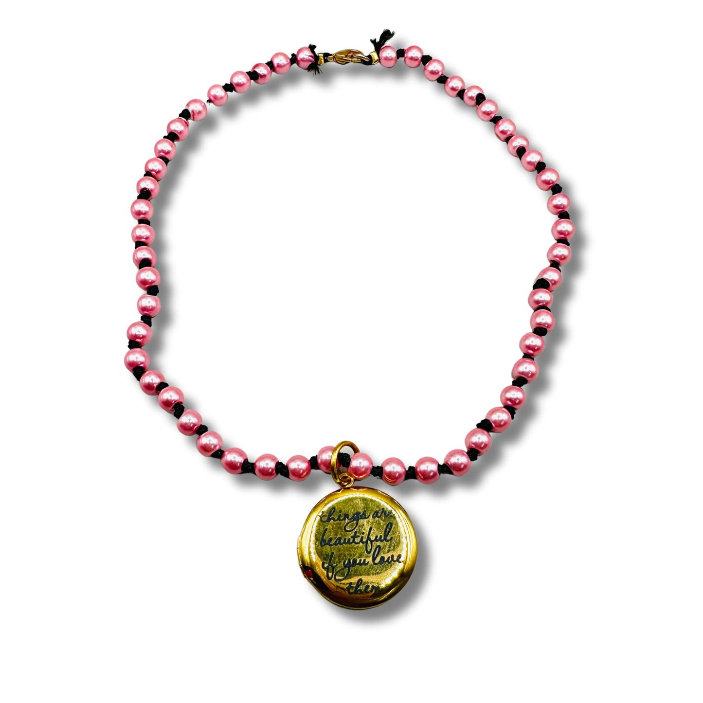 Pinks, Black, Lavender and Yellow Convertible Necklace and Bracelet Combination with Locket