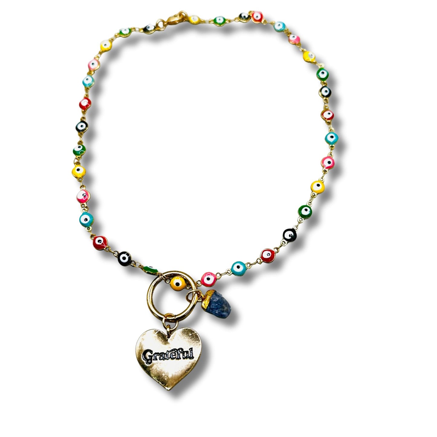 Evil Eye Gemstone Convertible Necklace, Bracelet, Layering Piece