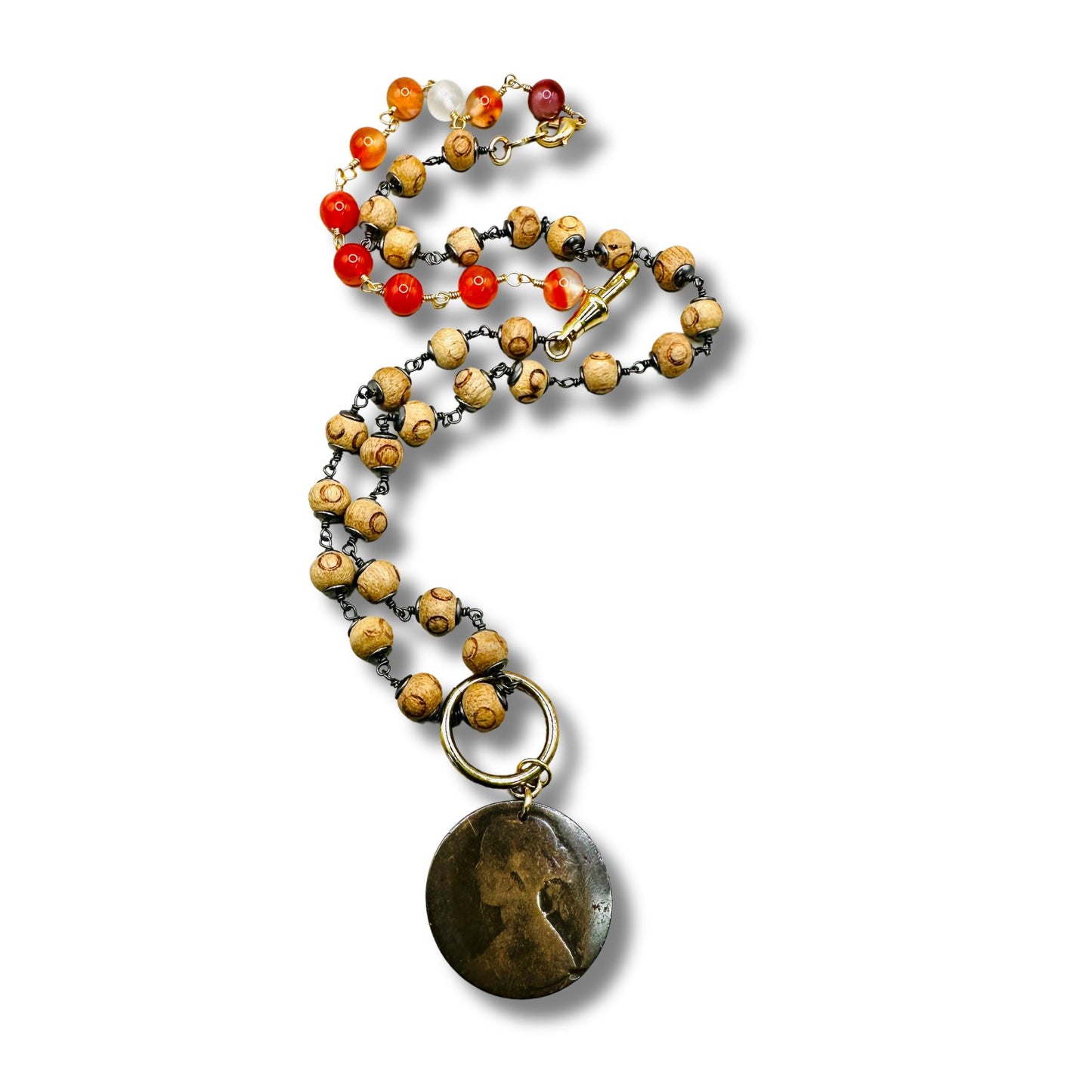 Vintage Coin Gemstone Convertible Necklace, Bracelet, Layering Piece