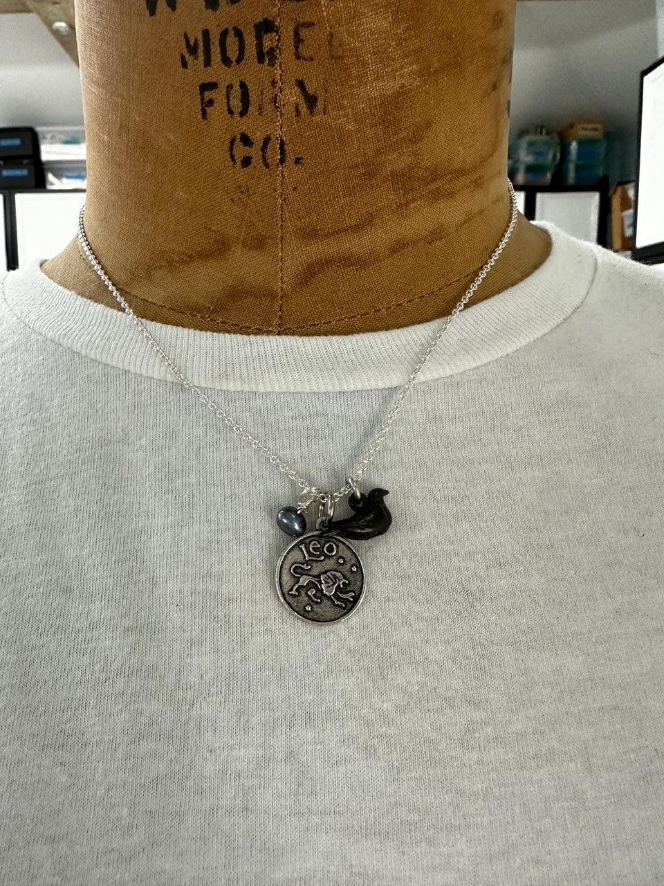 Leo + Pearl + Bird Charm Necklace