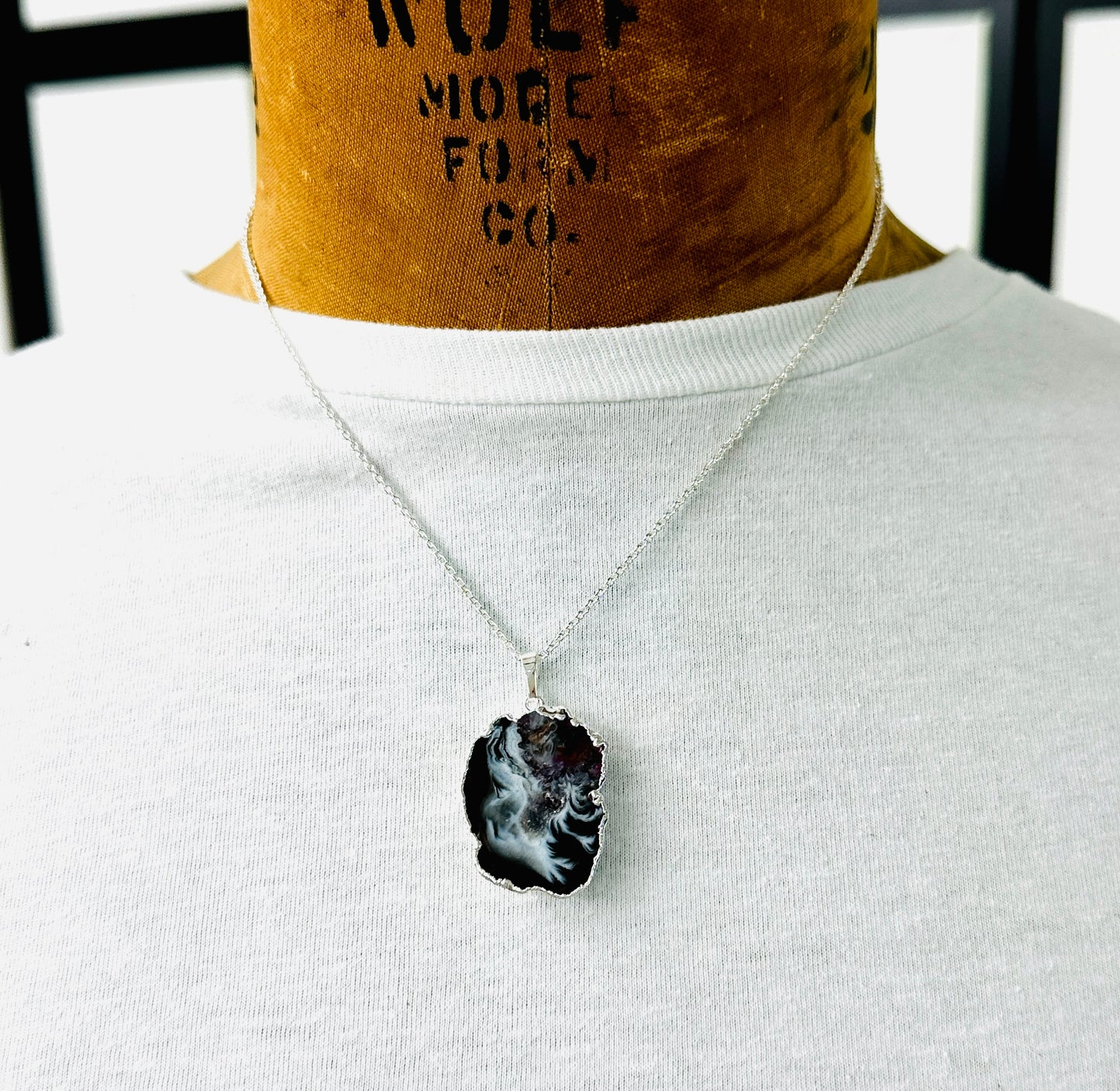 Electroformed Agate Slice Necklace