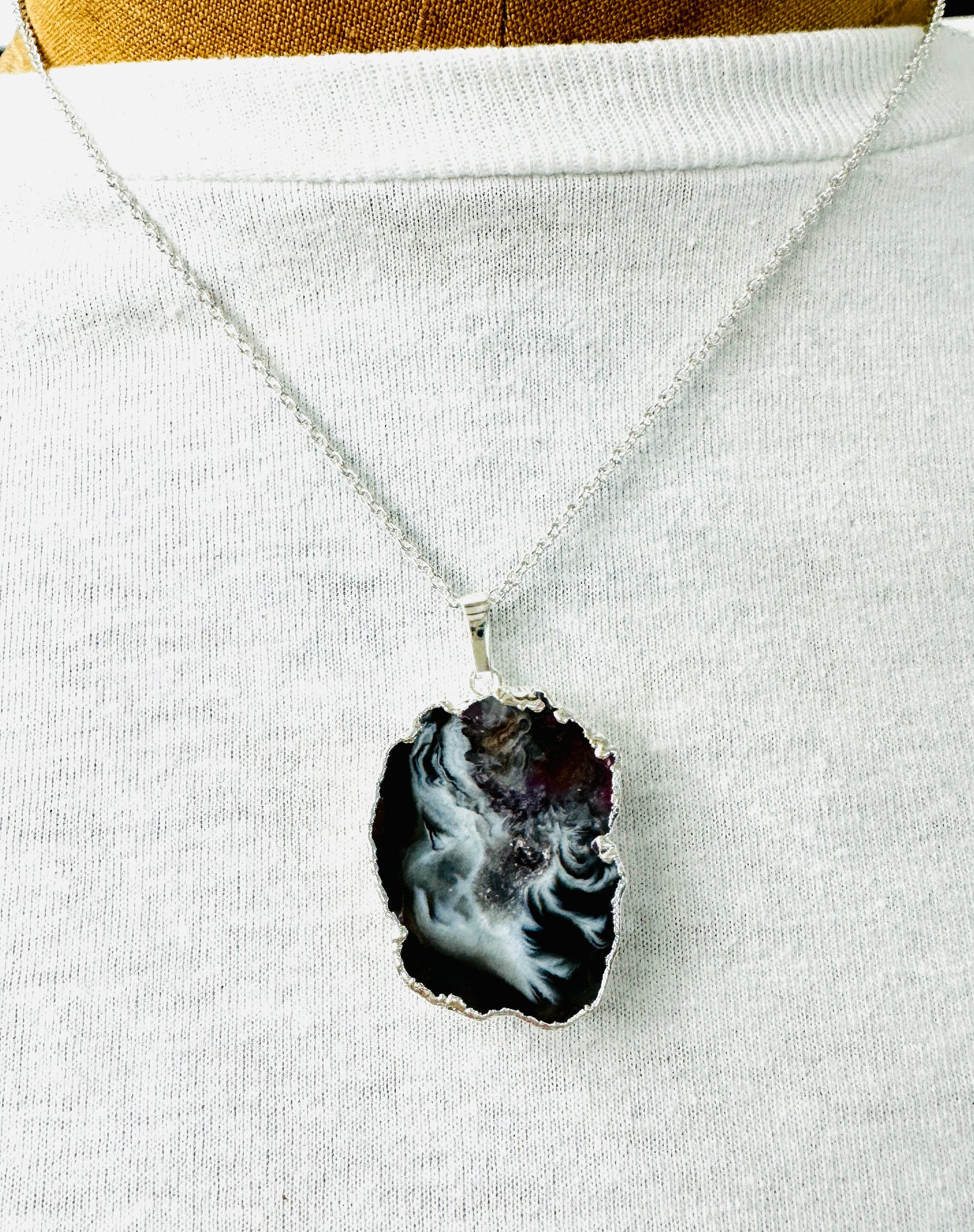 Electroformed Agate Slice Necklace