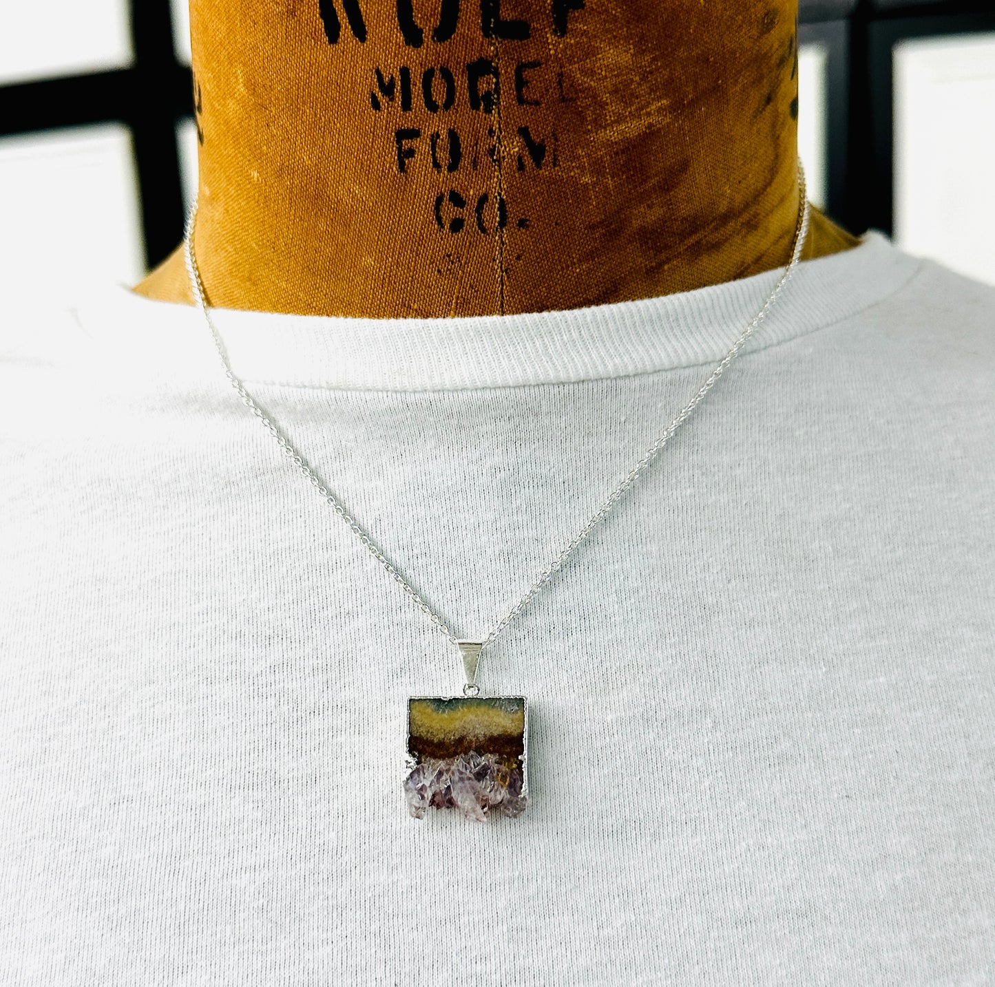Electroformed Raw Amethyst Slice Necklace