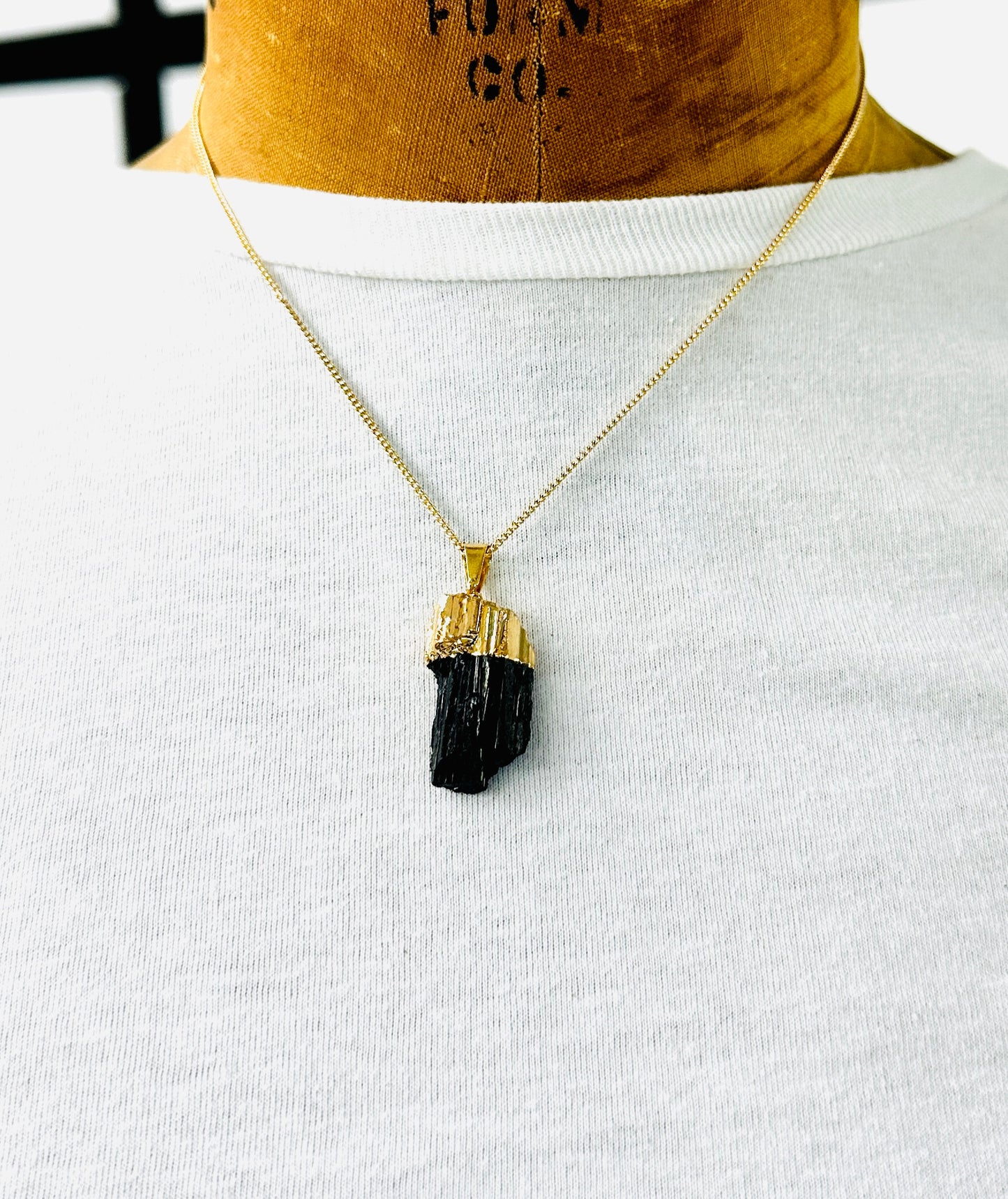 Raw Black Tourmaline Electroformed Necklace