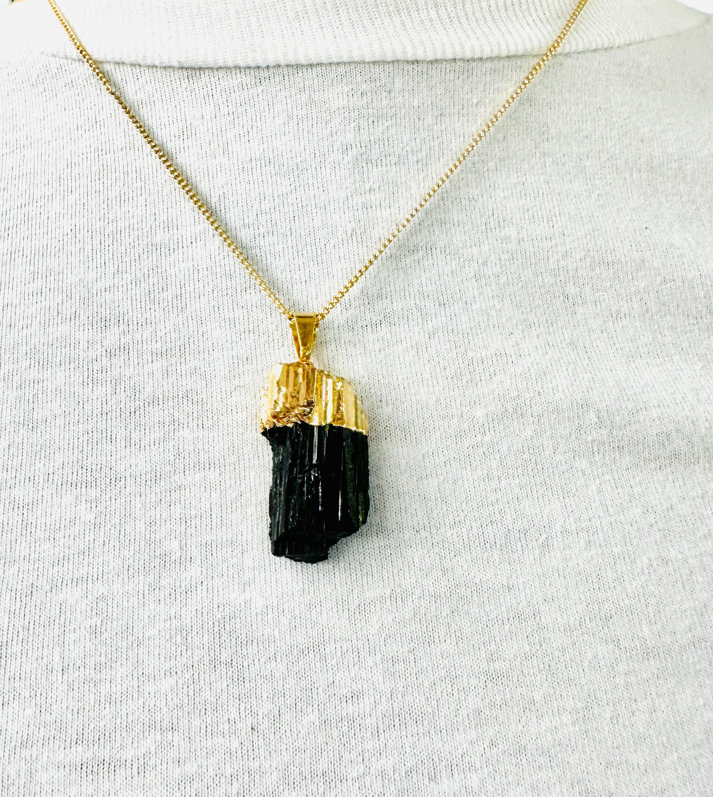 Raw Black Tourmaline Electroformed Necklace