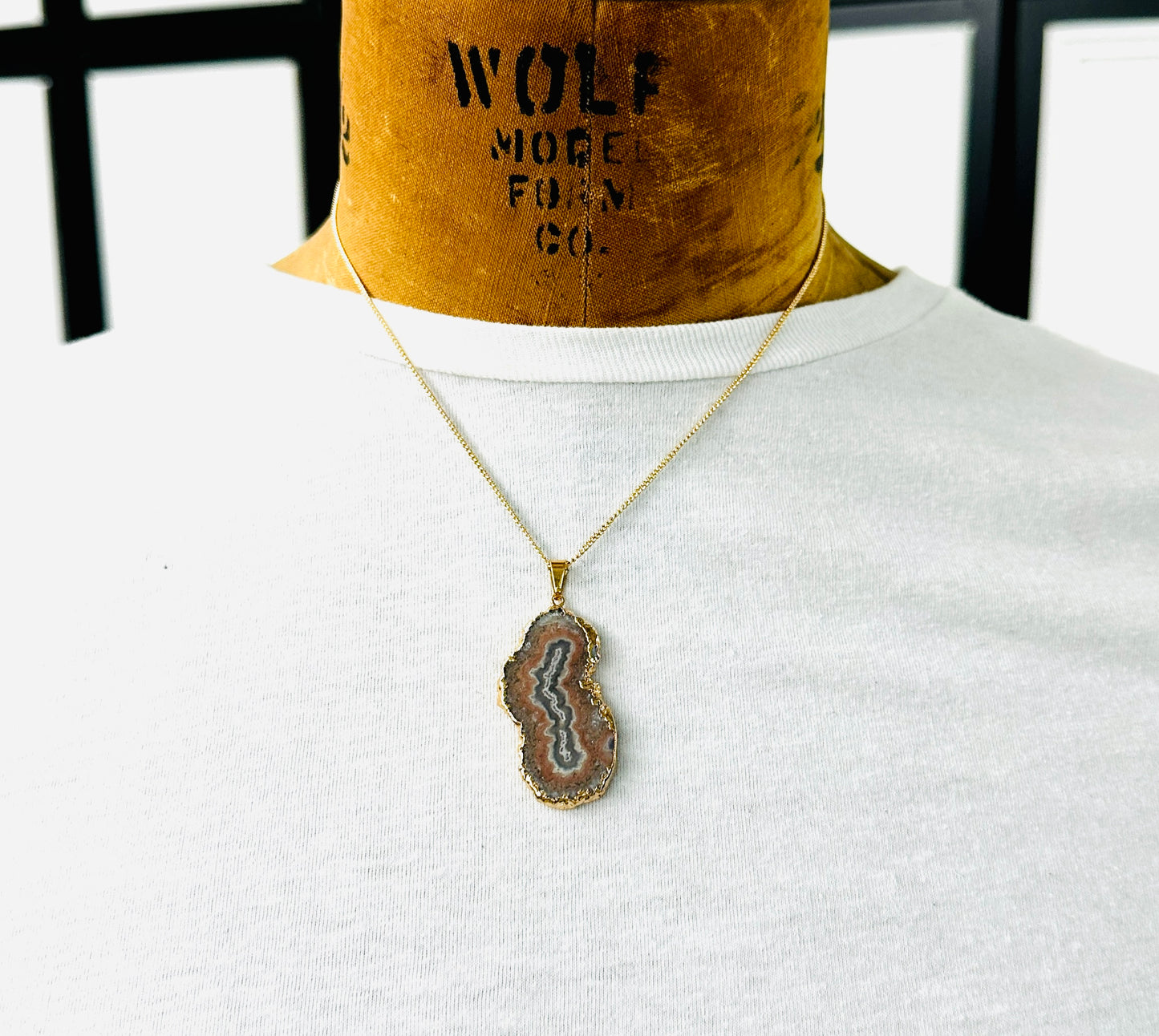 Earth Tone Agate Slice Electroformed Necklace