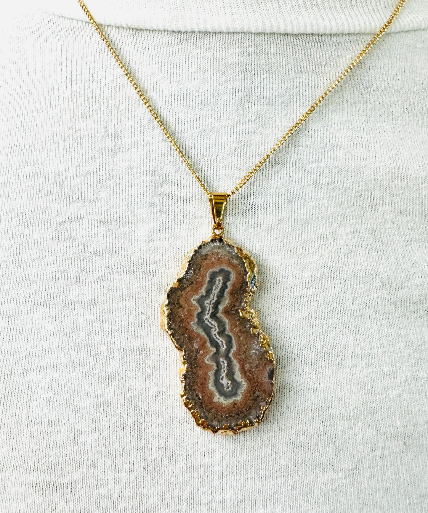 Earth Tone Agate Slice Electroformed Necklace
