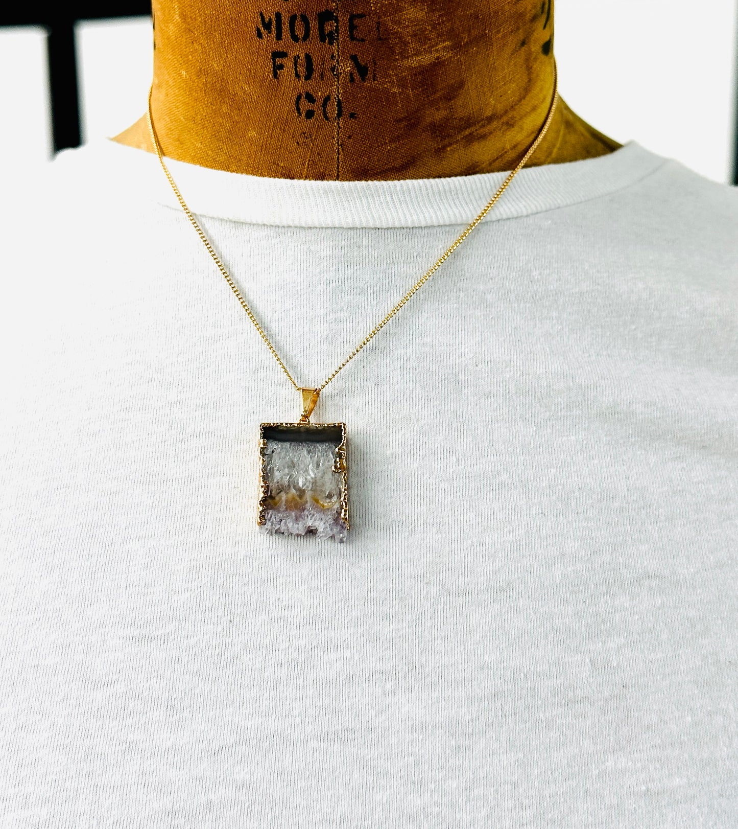 Electroformed Crystalized Raw Amethyst Slice Necklace