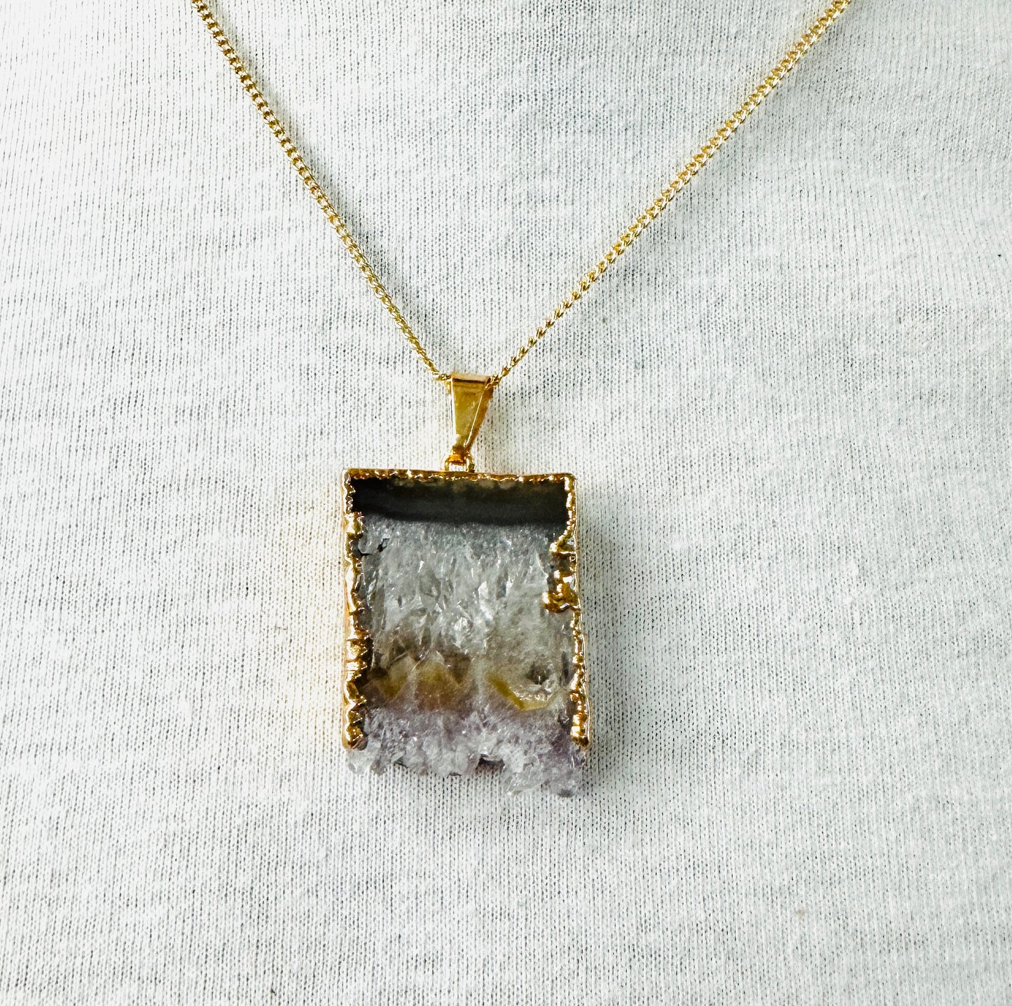 Electroformed Crystalized Raw Amethyst Slice Necklace