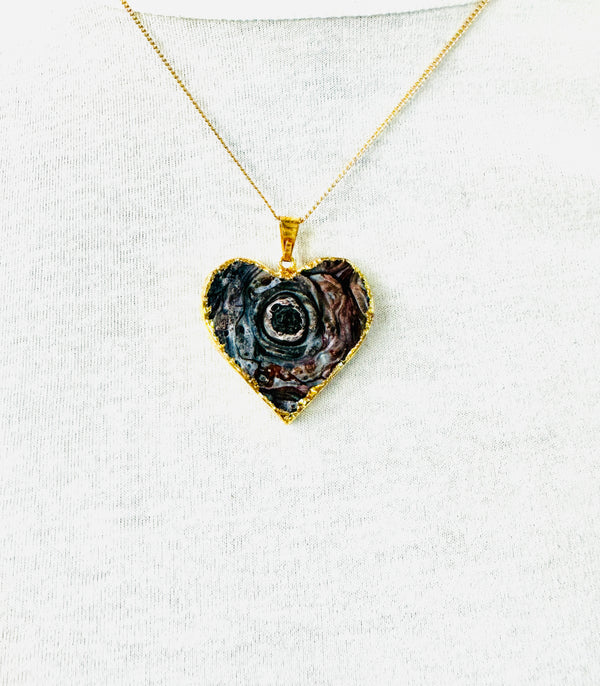 Heart Agate Slice Electroformed Necklace
