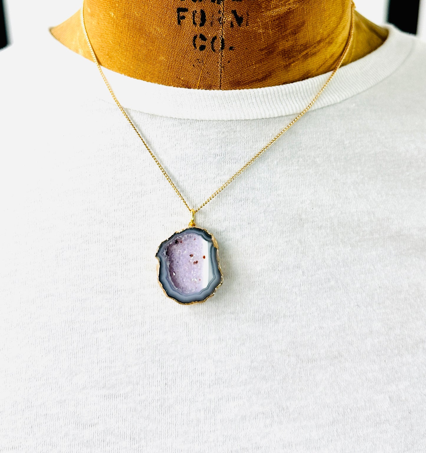 Geode Agate Slice Electroformed Necklace