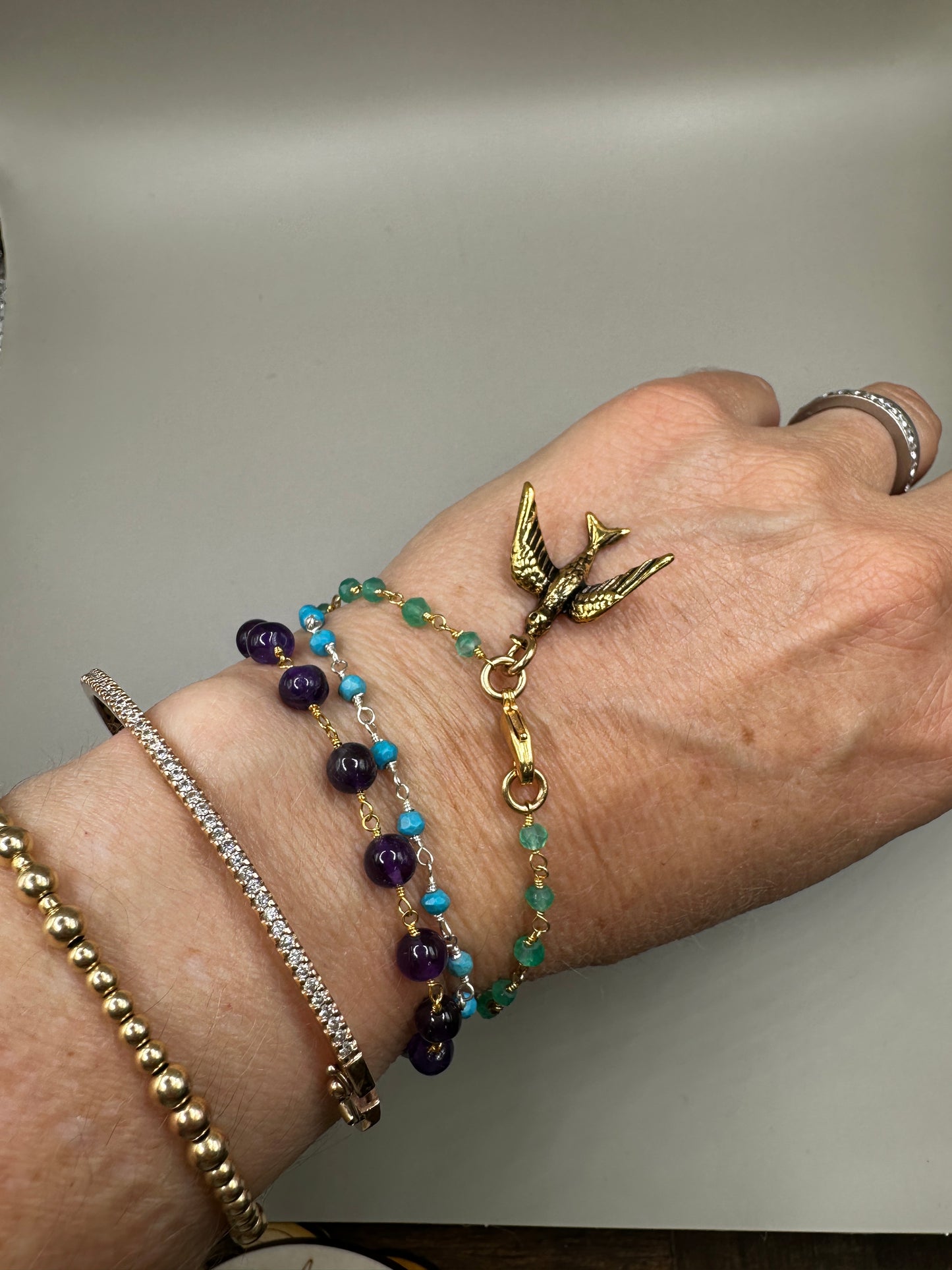 Green Onyx Good Health Soaring Bird Beaded Bracelet