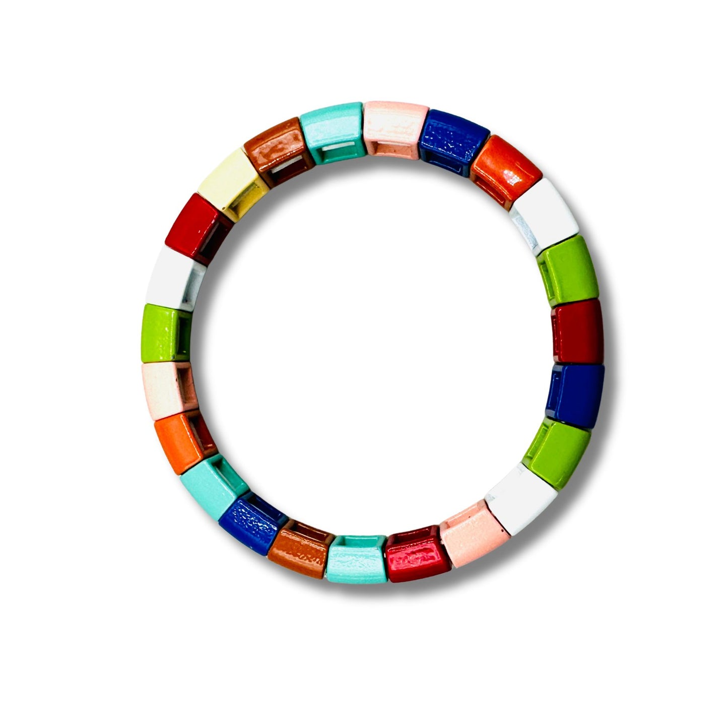 Enamel Rainbow Curved Bead Stretch Bracelet