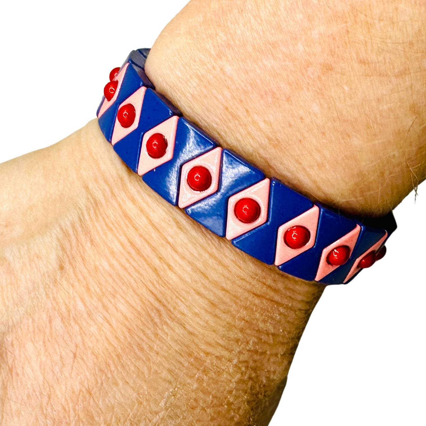 Blue, Pink, Red Diamond Enamel Stretch Bracelet