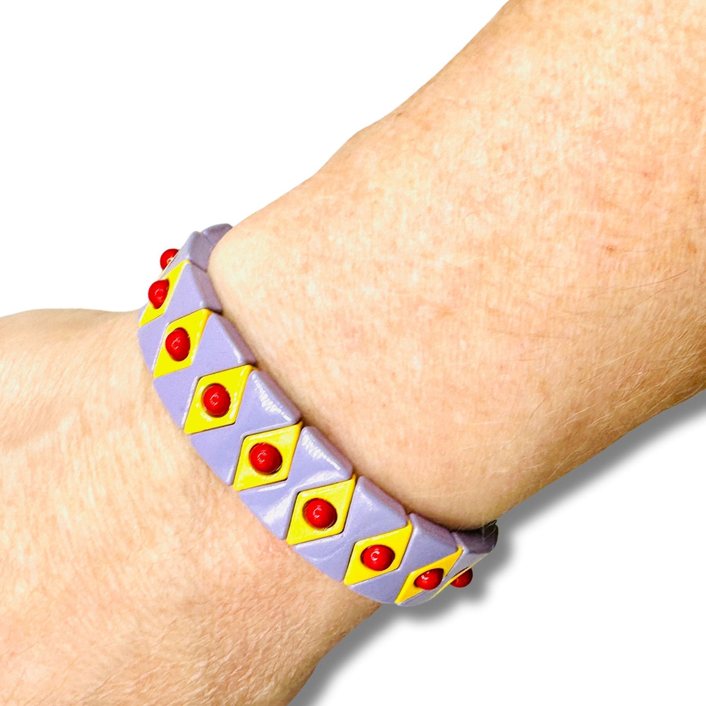 Lavender, Yellow and Red Diamond Pattern Enamel Stretch Bracelet