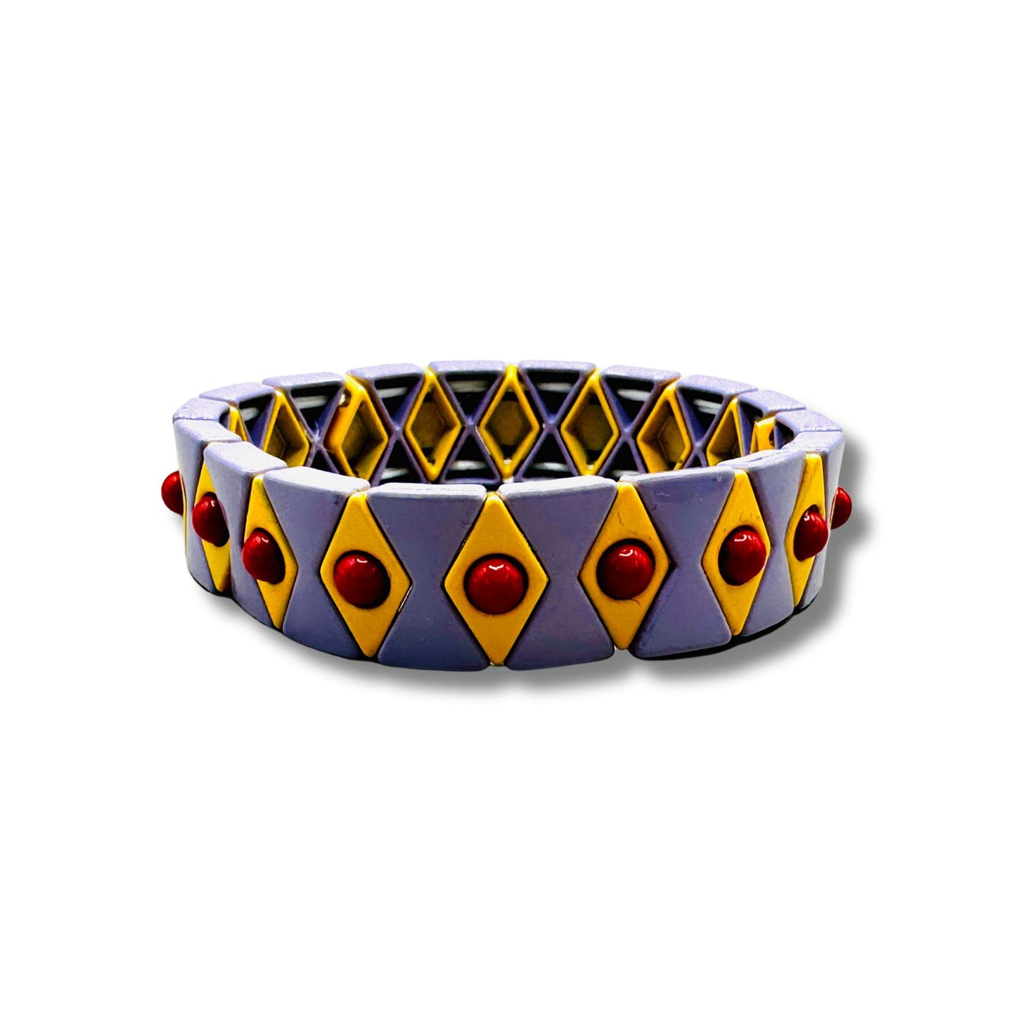 Lavender, Yellow and Red Diamond Pattern Enamel Stretch Bracelet